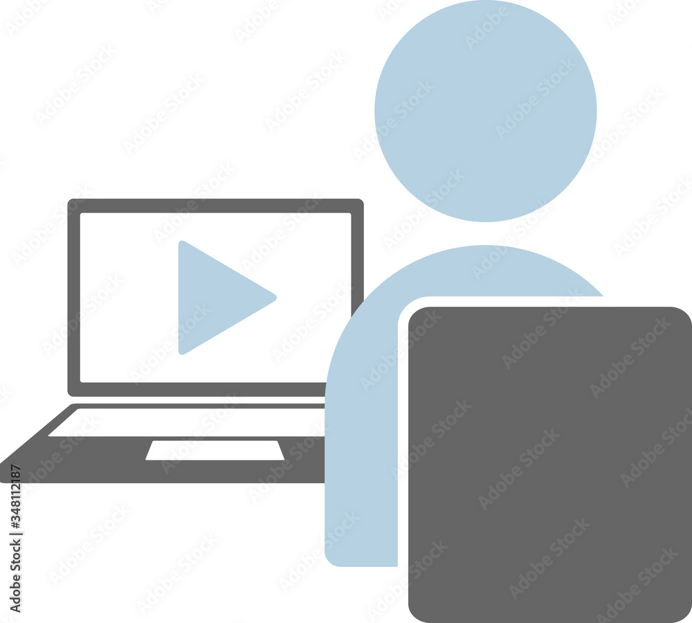 ノートパソコンで動画を見る人のアイコン 動画再生イラスト ノートパソコンで動画を見る人のアイコン 動画再生イラスト