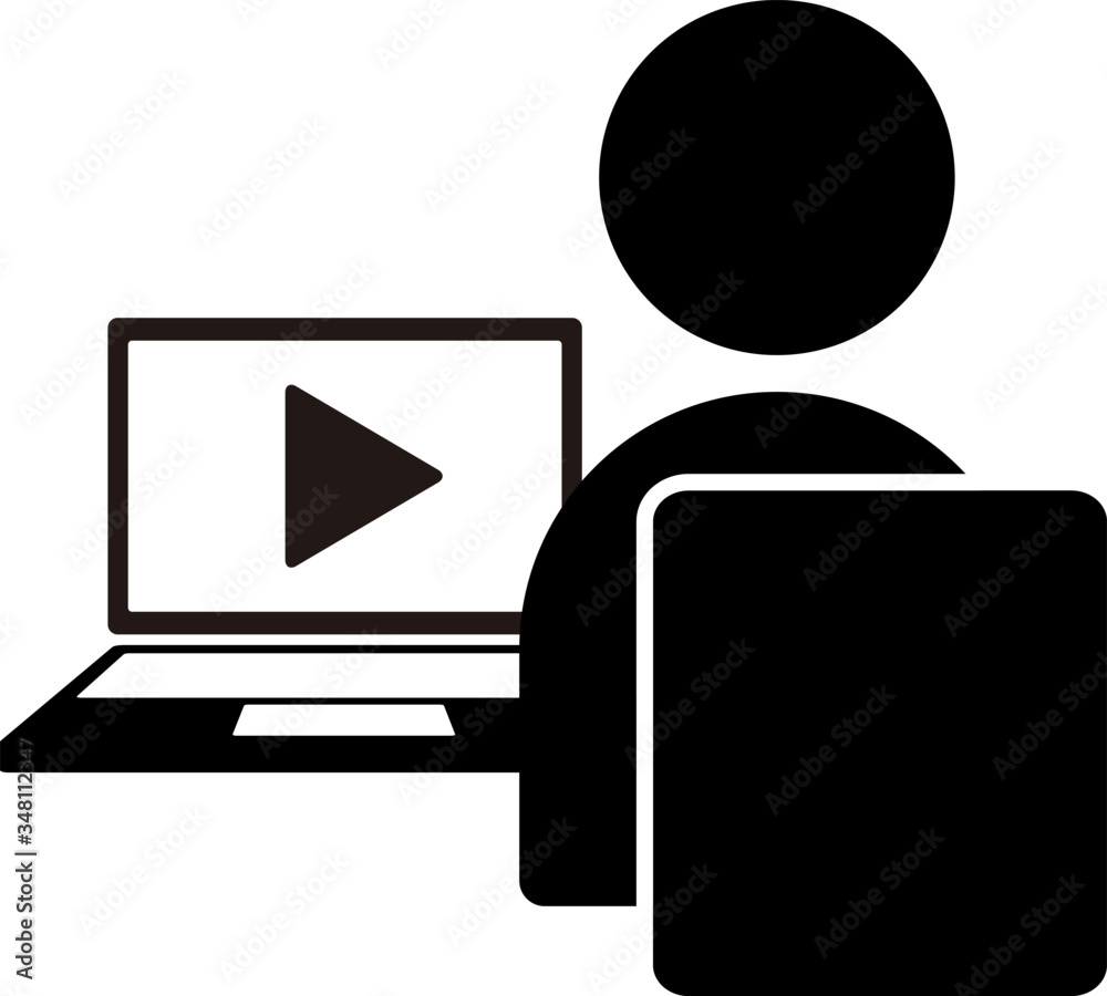 ノートパソコンで動画を見る人 アイコン ベクターイラスト Stock Vector Adobe Stock