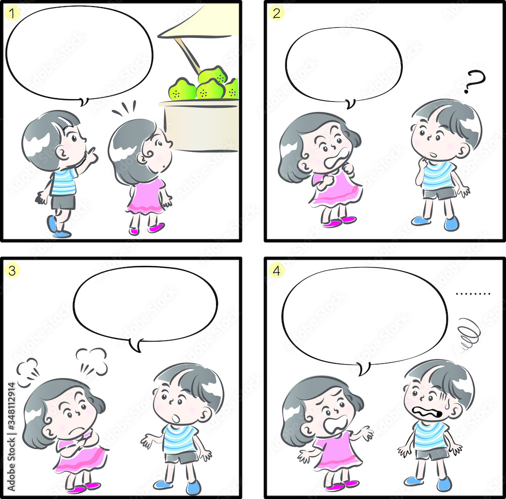 Children four grid comic blank speech bubble Children four grid comic blank speech bubble