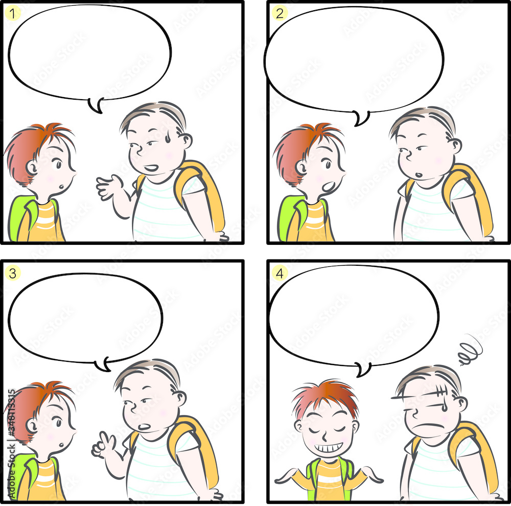 Children four grid comic blank speech bubble