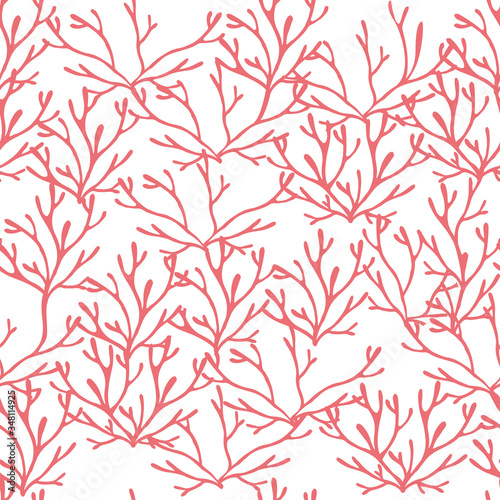 Seamless pattern of purple coral seaweeds silhouettes flat vector illustration on white background