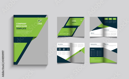 Pages company profile brochure . Brochure creative design. Multipurpose template with cover, back and . Trendy minimalist flat geometric design. 