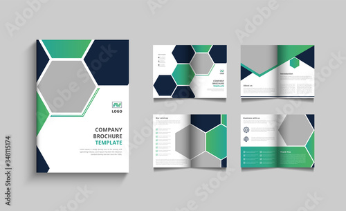Pages company profile brochure . Brochure creative design. Multipurpose template with cover, back and . Trendy minimalist flat geometric design. 