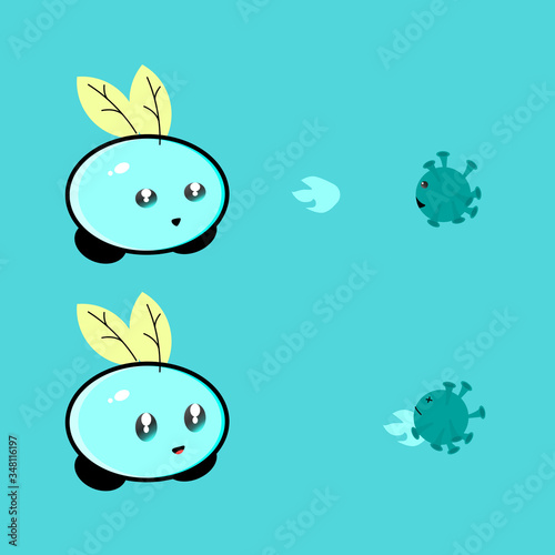 Cute Doodle Character Beat Corona Down