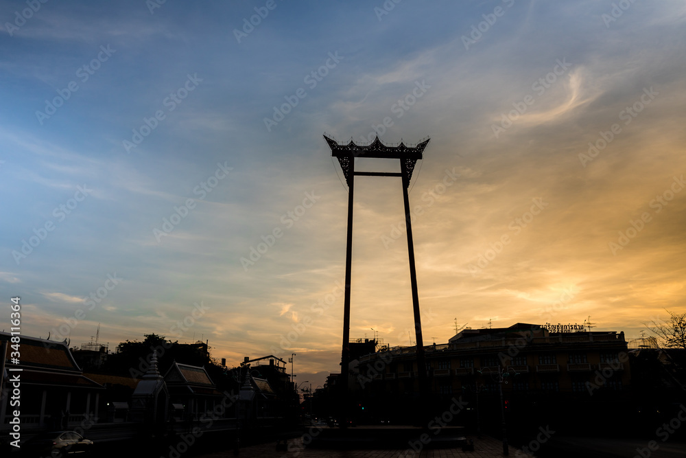 BANGKOK, THAILAND - MAY 9: Sao Chingcha' built in 1784, The Giant Swing as know Sao Chingcha, is a religious structure formerly used in an old Brahmin ceremony,  on May 9, 2020.