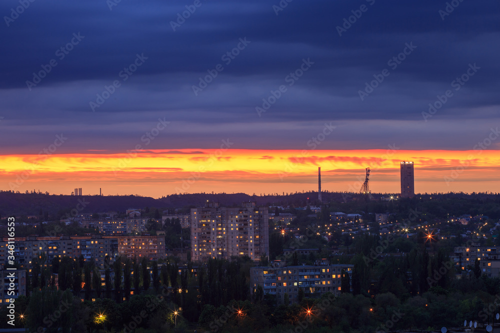 Evening or early morning in an industrial city in eastern Europe