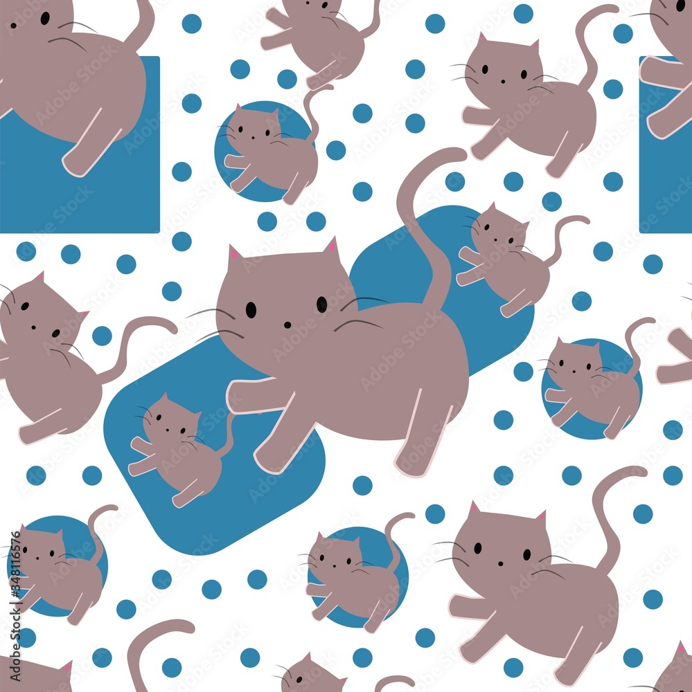 Seamless pattern with cute cartoon cats