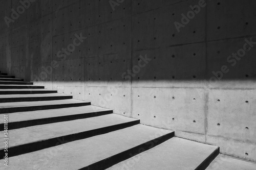 Cement concrete wall stairs Architecture details Modern building shade and shadow lighting