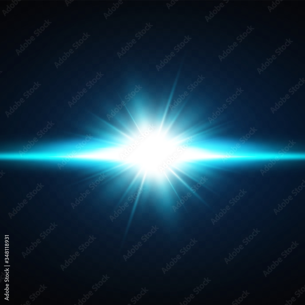 Vector illustration of a blue color.Glow light effect. Vector illustration. Christmas flash. dust,shining sun, bright flash. 