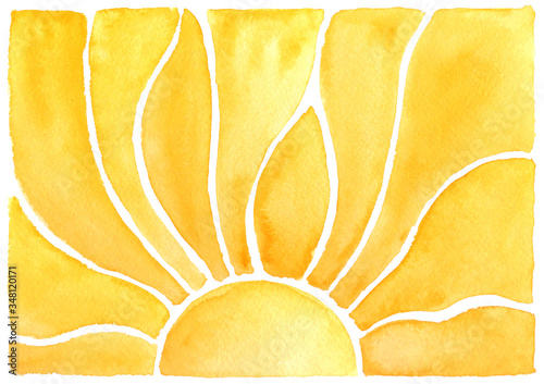 Abstract watercolor background with rays of a rising sun or flower petals