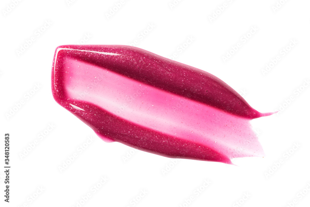 Close-up of make-up swatch. Smear of shiny pink lip gloss Close-up of make-up swatch. Smear of shiny pink lip gloss