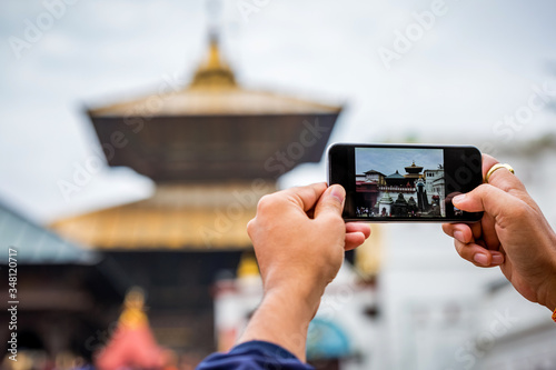 Photographing Pashupatinath Temple with Smart Phone Mobile photo
