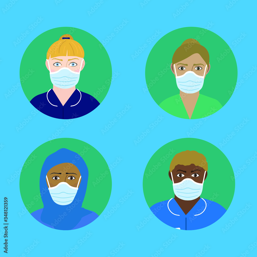 Faces wearing surgical masks