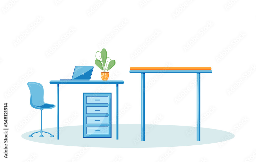 Veterinary workplace cartoon vector illustration. Vet workplace. Animal doctor workspace. Laptop for pet diagnostic. Furniture in office. Desk flat color object. Table isolated on white background Veterinary workplace cartoon vector illustration. Vet workplace. Animal doctor workspace. Laptop for pet diagnostic. Furniture in office. Desk flat color object. Table isolated on white background