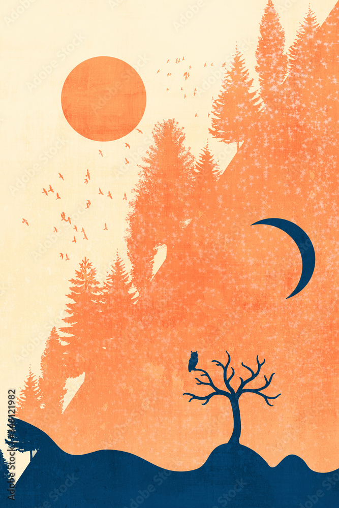Day and night design in watercolor