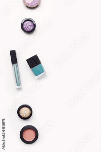 collection of make up and cosmetic beauty products arranged                                                                                                                                