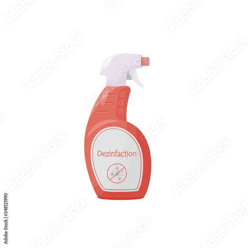 Disinfection product cartoon vector illustration. Antibacterial agent in bottle flat color object. Antivirus spray, sanitizer. Antiseptic in plastic container isolated on white background