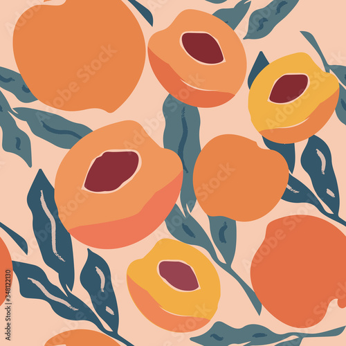 Abstract peaches seamless pattern, fruit vector background with modern peaches, trendy design, abstract print