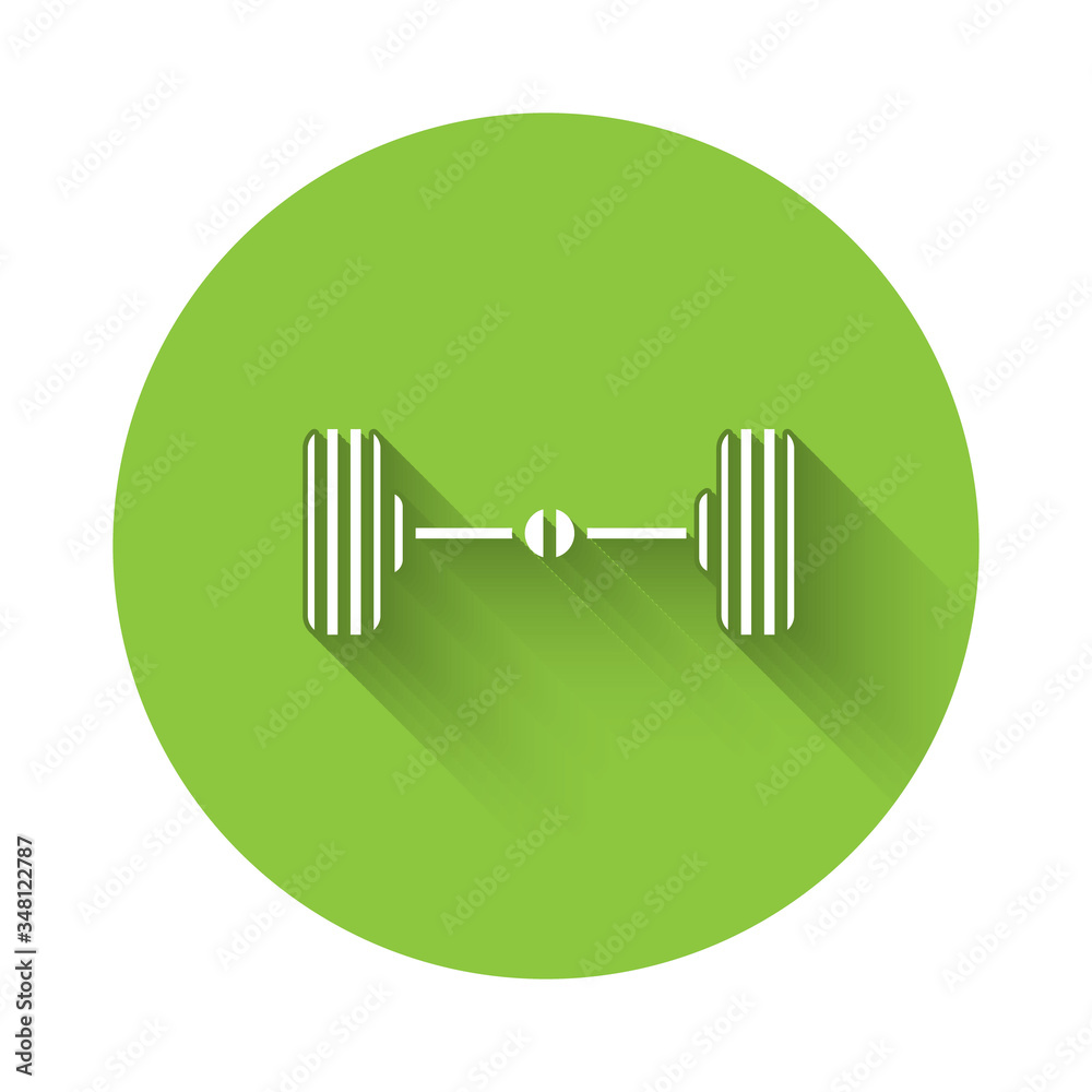 White Chassis car icon isolated with long shadow. Green circle button. Vector White Chassis car icon isolated with long shadow. Green circle button. Vector