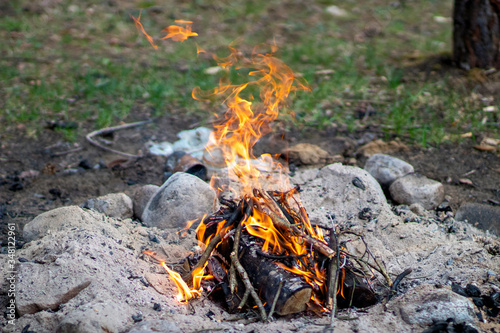 Kindle a fire in the forest while resting