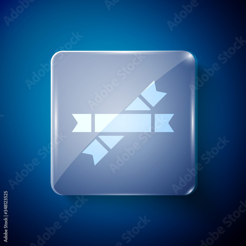 White Sugar stick packets icon isolated on blue background. Blank individual package for bulk food products as coffee, salt, spices. Square glass panels. Vector