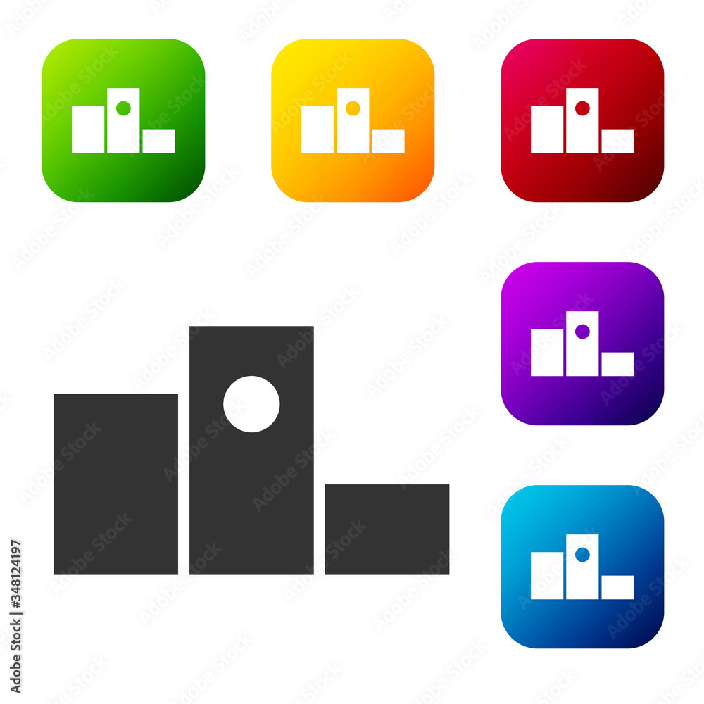 Black Award over sports winner podium icon isolated on white background. Set icons in color square buttons. Vector