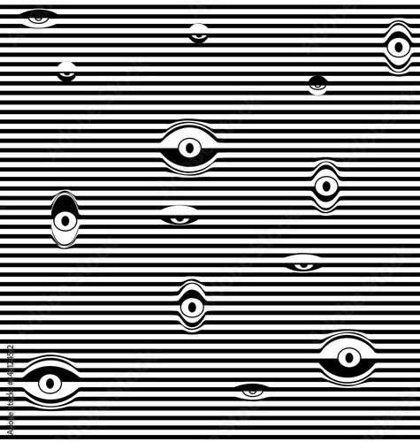 black and white vector illustration abstract lines with eyes