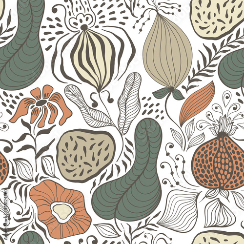 Vector Seamless Tough  Pattern with Fantastic Flowers