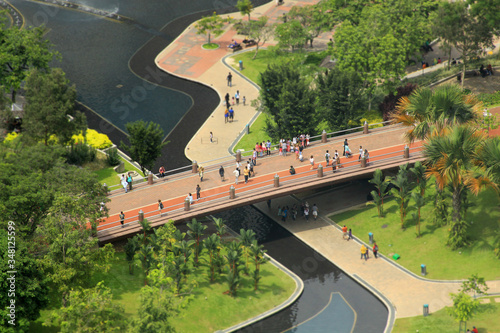 Tilt shift effect with people in KLCC Park