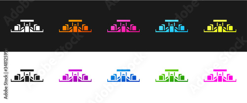 Set Formula 1 racing car icon isolated on black and white background. Vector