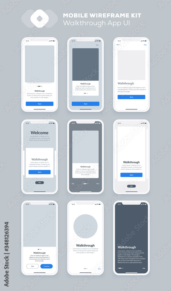 Wireframe UI kit for smartphone. Mobile App UX design. New OS Walkthrough and start application screens. Wireframe UI kit for smartphone. Mobile App UX design. New OS Walkthrough and start application screens.