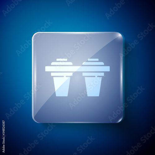 White Water filter icon isolated on blue background. System for filtration of water. Reverse osmosis system. Square glass panels. Vector