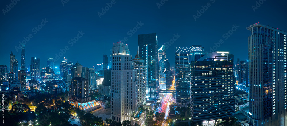 Panorama view of Bangkok cityscape night scene
