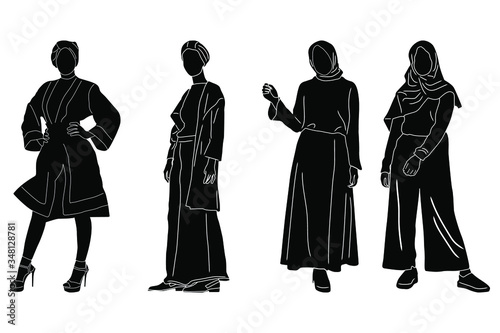 4 sets woman hijab silhouette