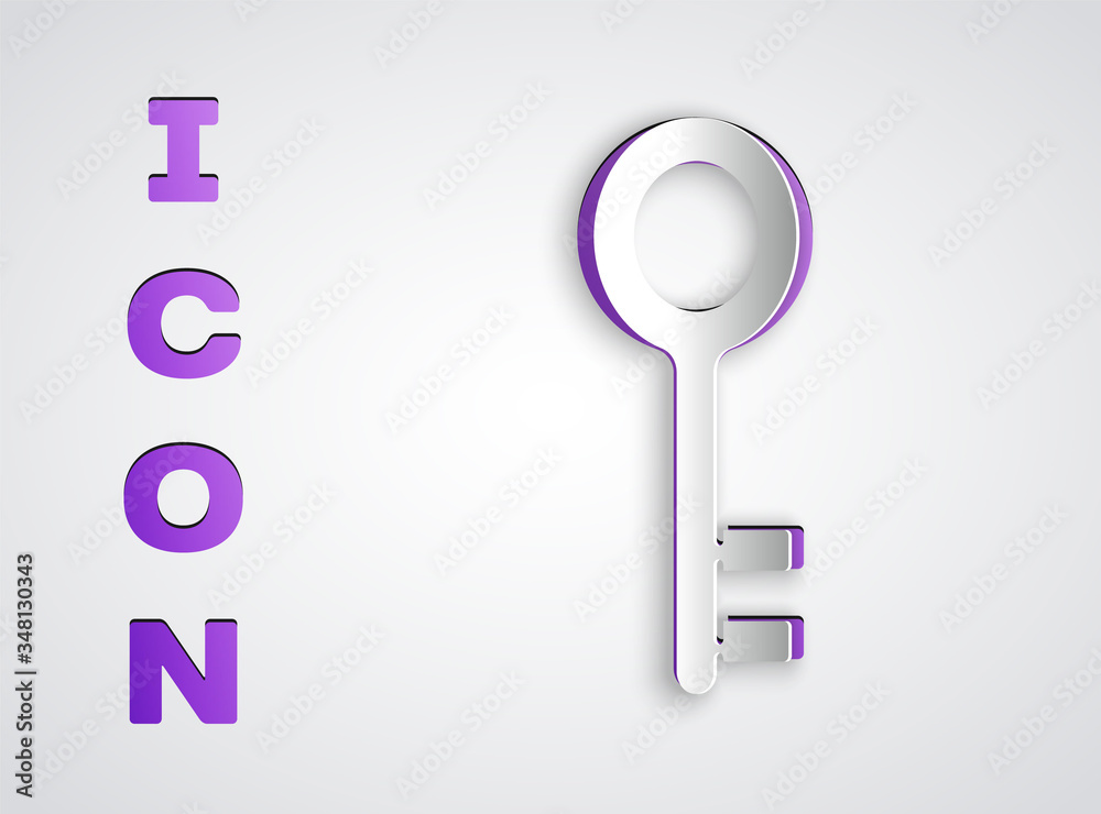 Paper cut House key icon isolated on grey background. Paper art style. Vector Paper cut House key icon isolated on grey background. Paper art style. Vector