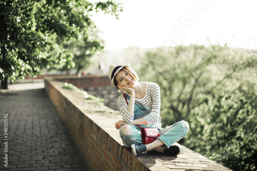 Woman sitting on a pit