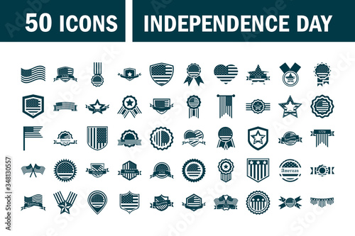 happy independence day, american flag national freedom patriotism icons set silhouette style