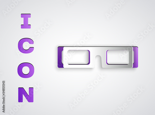 Paper cut cinema glasses icon isolated on grey background. Paper art style. Vector