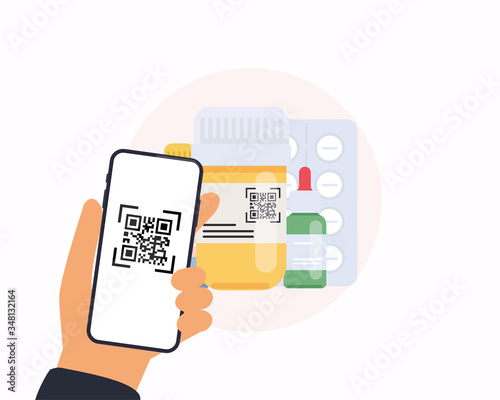 Scan QR code from pills to Mobile Phone. Application on a smartphone.