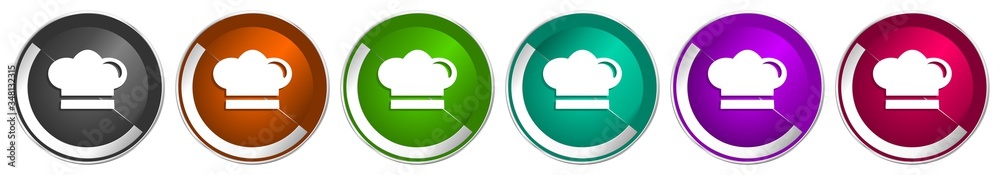 Cook icon set, silver metallic chrome border vector web buttons in 6 colors options for webdesign Cook icon set, silver metallic chrome border vector web buttons in 6 colors options for webdesign