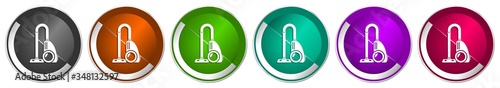 Vacuum cleaner icon set, silver metallic chrome border vector web buttons in 6 colors options for webdesign