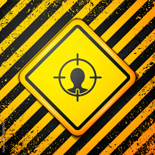 Black Head hunting concept icon isolated on yellow background. Business target or Employment sign. Human resource and recruitment. Warning sign. Vector