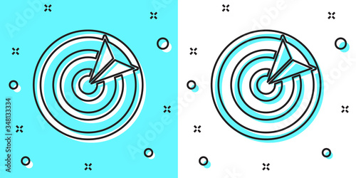 Black line Target sport icon isolated on green and white background. Clean target with numbers for shooting range or shooting. Random dynamic shapes. Vector