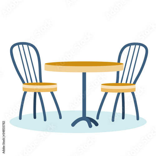 two chairs and a table for a cafe or restaurant, isolated object on a white background, vector illustration,