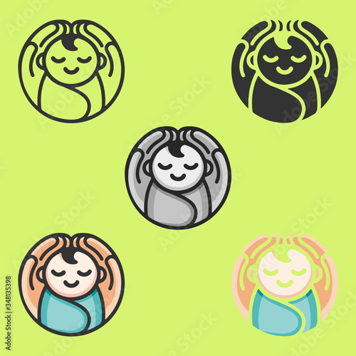 Baby in arms logo. Concept of protect child, this can also used for UI, UX, test tube baby, save child.