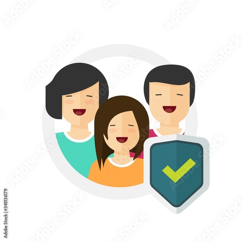 Family insurance or life care secure protection guard shield vector flat icon sign, concept of household private safety defence cover symbol or help risk assistance