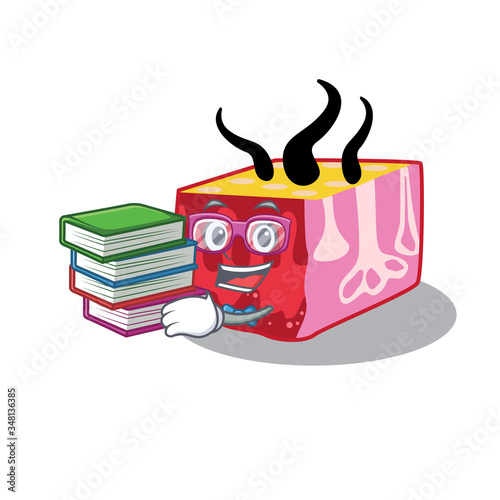 A diligent student in skin mascot design concept with books