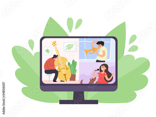Concept vector illustration of online home concert, repetition in self-isolation