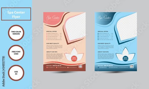 Spa Center Flyer 

INCLUDED FILES 

- 2 Color Version

- 2 AI Files

- 1 Design


- Size: 8.27 X 11.69 inches with bleed

- CMYK Color

- 300dpi

- Free Font Used

-Print Ready

-Fully Editable
