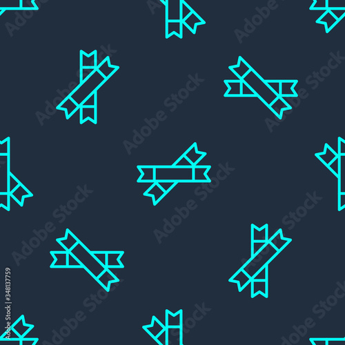 Green line Sugar stick packets icon isolated seamless pattern on blue background. Blank individual package for bulk food products as coffee, salt, spices. Vector